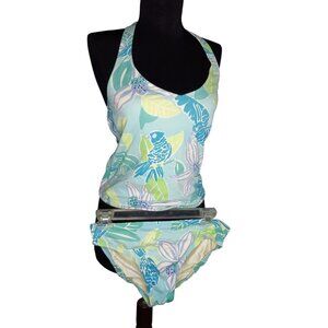 Lilly Pulitzer Size 6 Swimsuit Womens Halter Neck Tankini Tropical Parrot Print